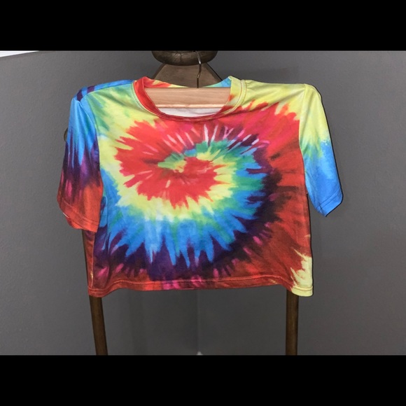 SHEIN rainbow tie-dye crop top- SML - Picture 7 of 7